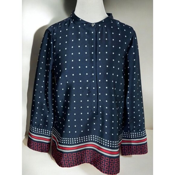 J. Crew Womens Navy Tunic Blouse Geometric Print Long Sleeves Button Front Small - Picture 3 of 7